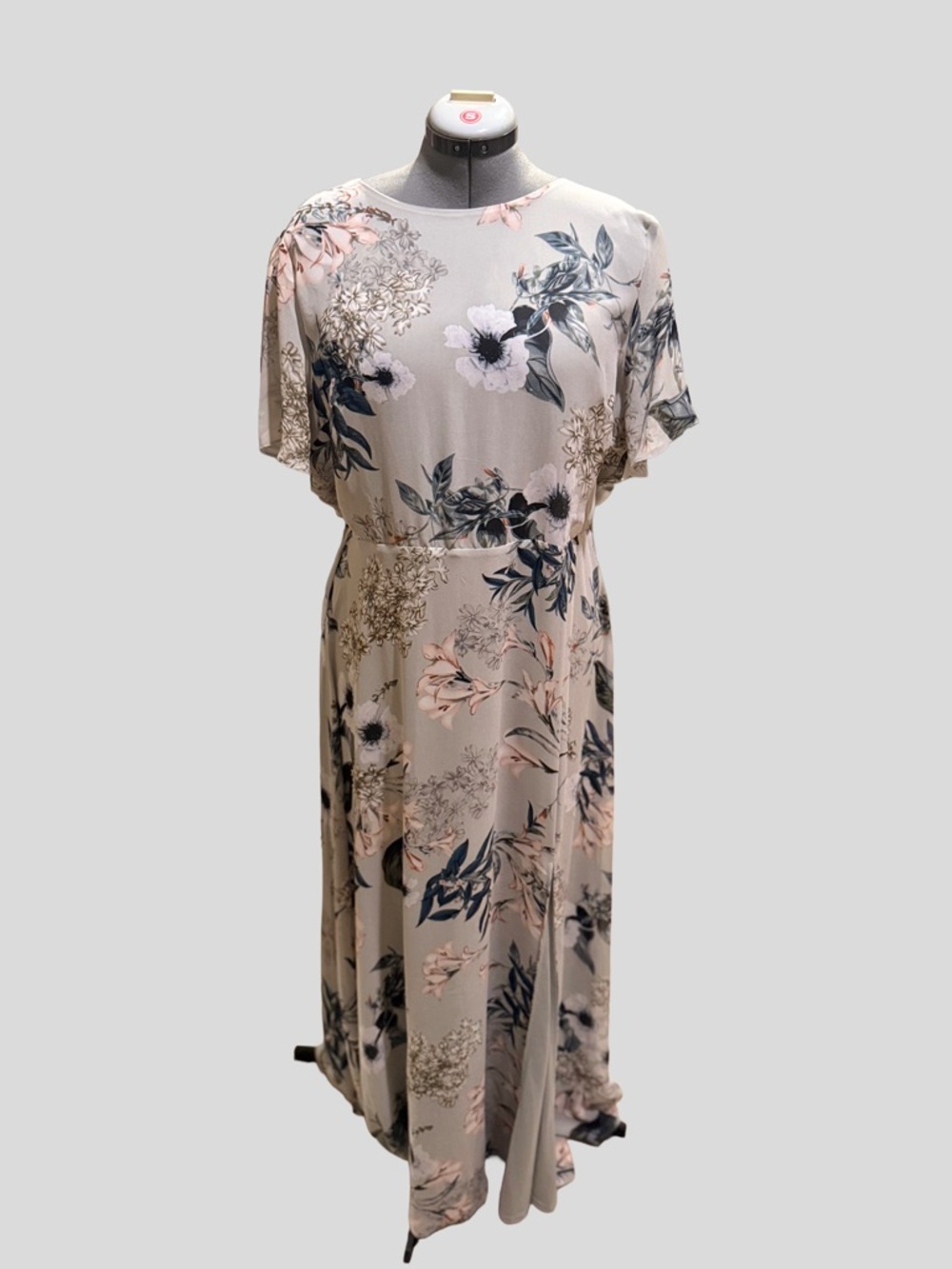 Baltic Born Grey Floral Maxi Dress with Pink & Blue Accents